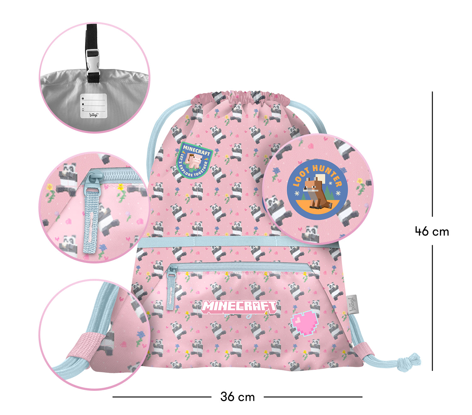 baagl-minecraft-panda-sac-gym-poche-zip-lavable image 3