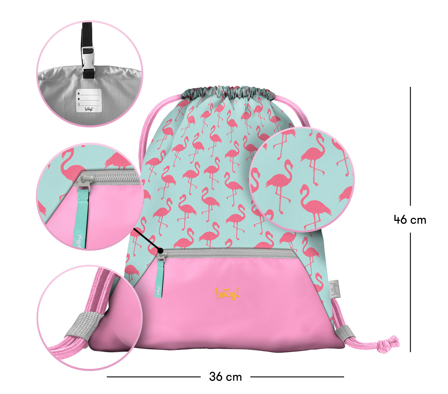 baagl-flamingo-sac-de-gym-enfant-poche-zipp-e-rose image 3