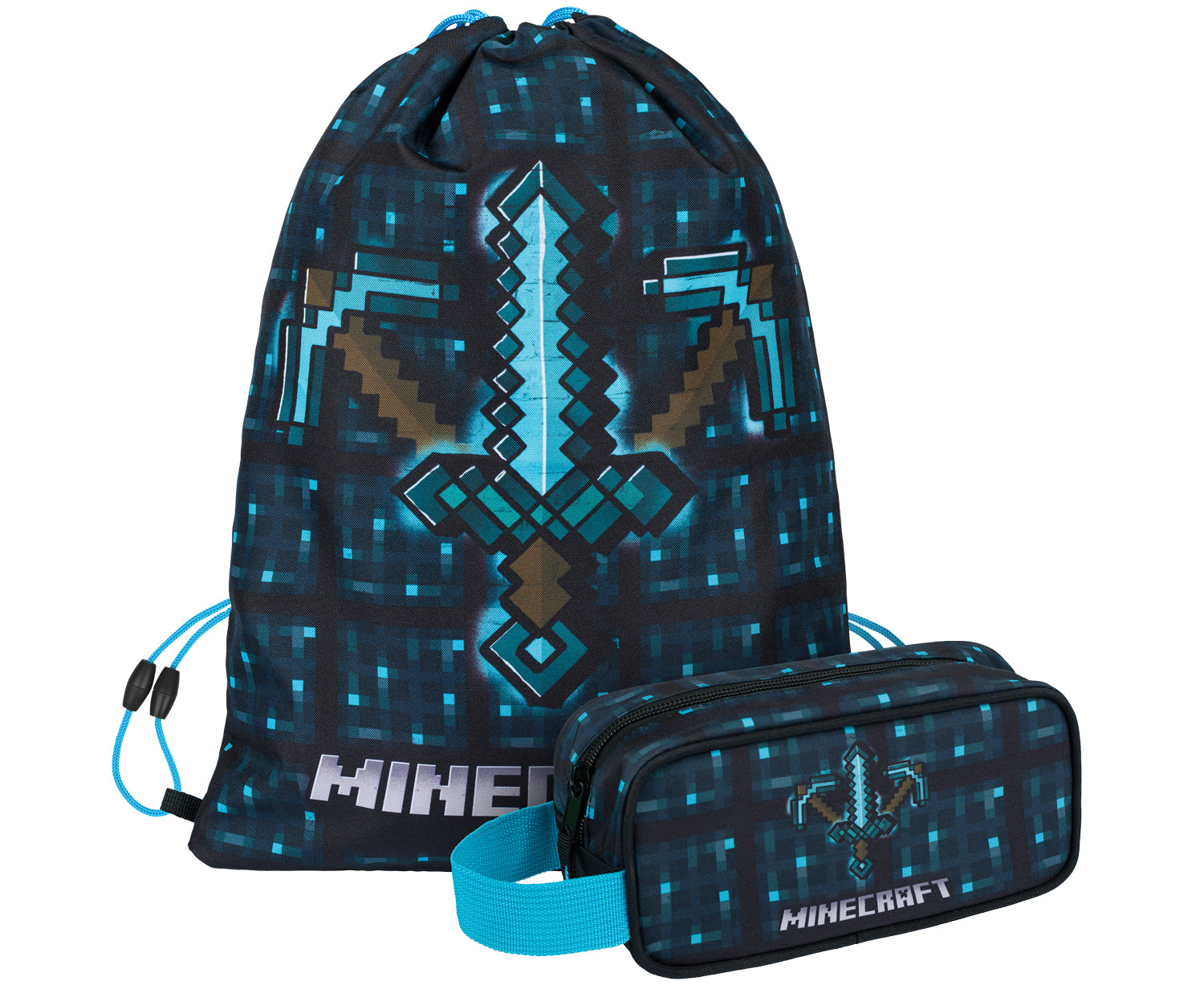 baagl-minecraft-blue-axe-and-sword-set-trousse-sac-gym image 1