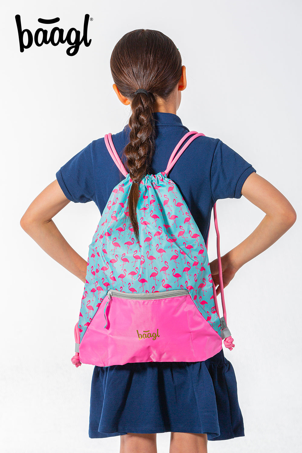 baagl-flamingo-sac-de-gym-enfant-poche-zipp-e-rose image 4