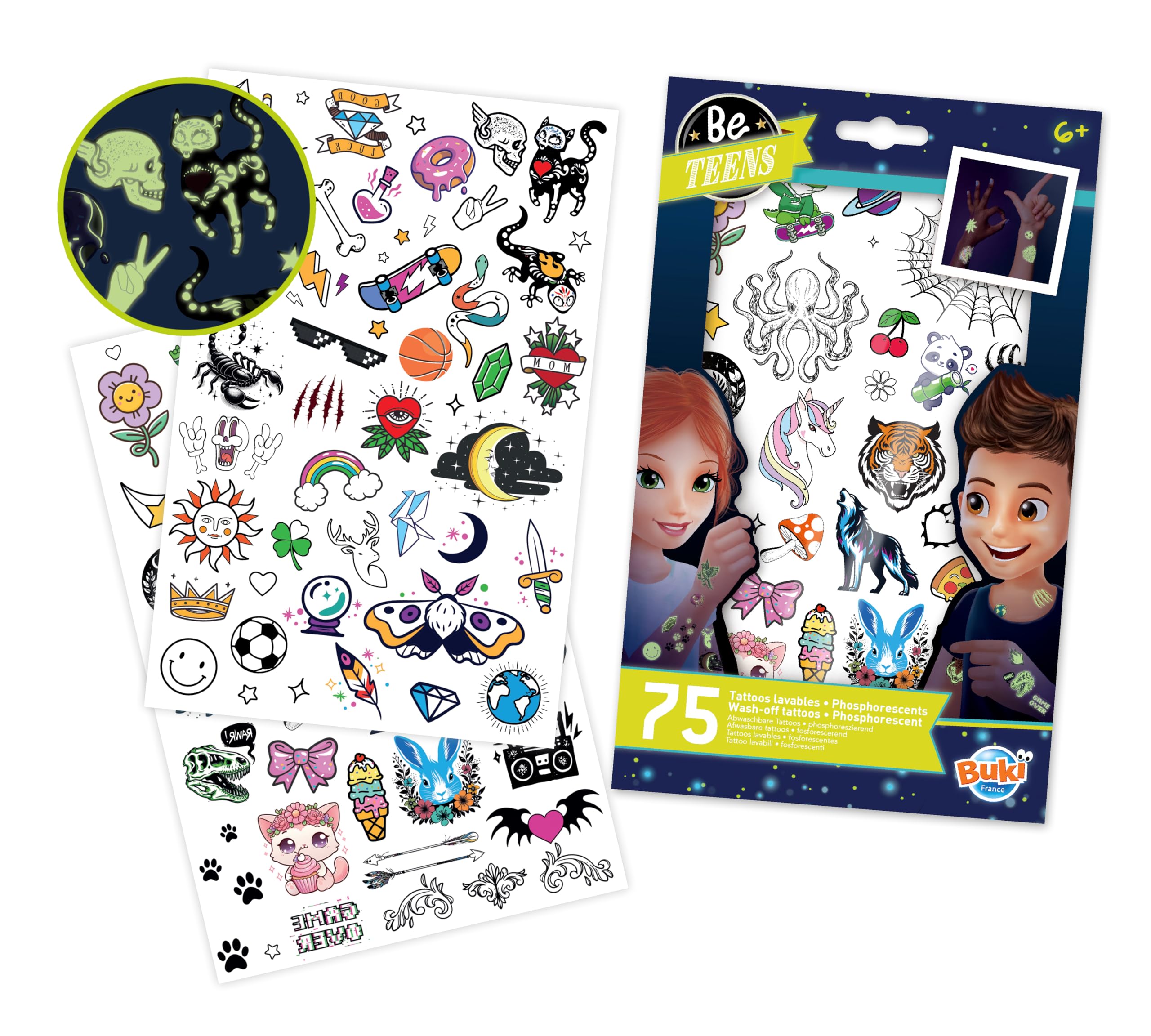 buki-tatouages-phosphorescents-kit-75-tatouages-temporaires image 2