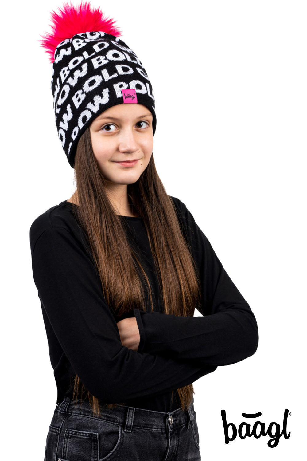 baagl-bonnet-tricot-rose-pompon-fille-6-12-ans image 4