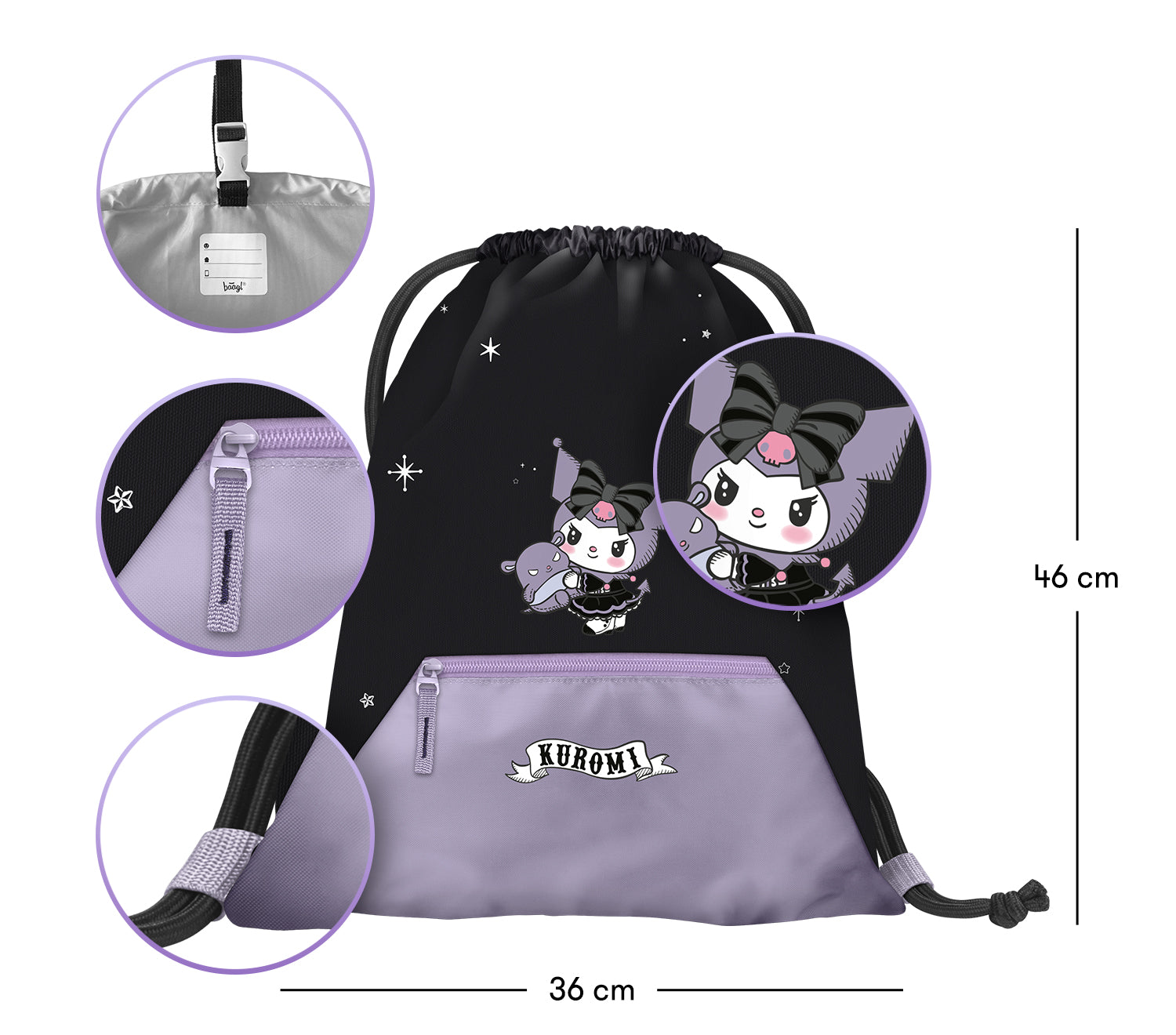 baagl-sac-de-gym-kuromi-fortune-dream-poche-zipp-e image 3