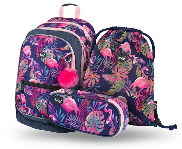 baagl-core-flamingo-ensemble-scolaire-sac-motif-flamant-fille image 1