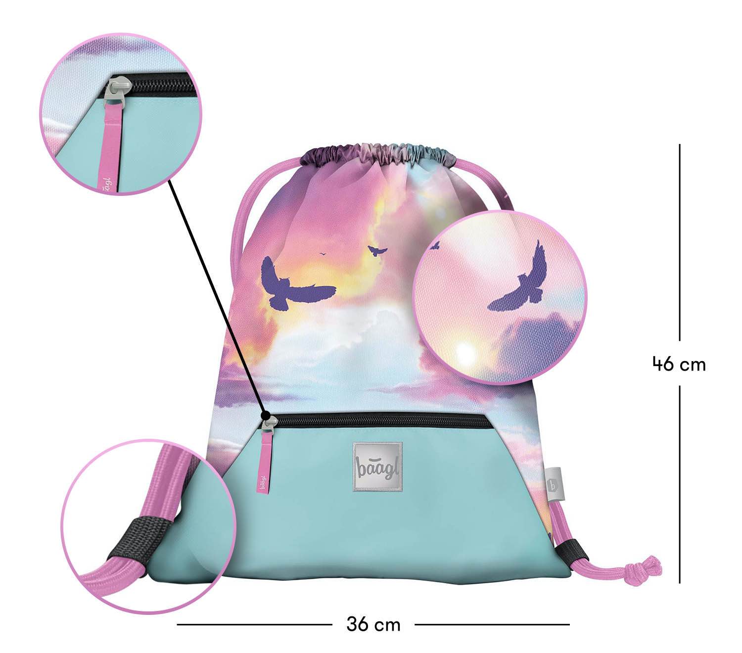 baagl-gym-sacks-owl-sac-de-gym-hibou-poche-zipp-e-lavable image 3