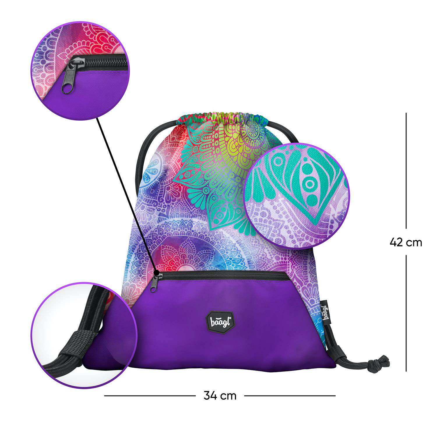 baagl-mandala-sac-gym-poche-zip-lavable image 2