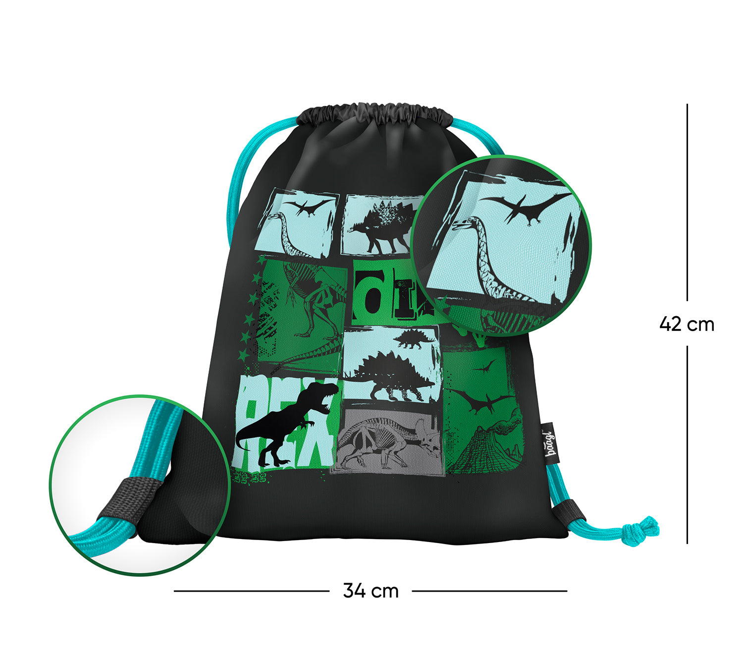 baagl-gym-sacks-dino-sac-de-gym-dino-avec-filet image 2
