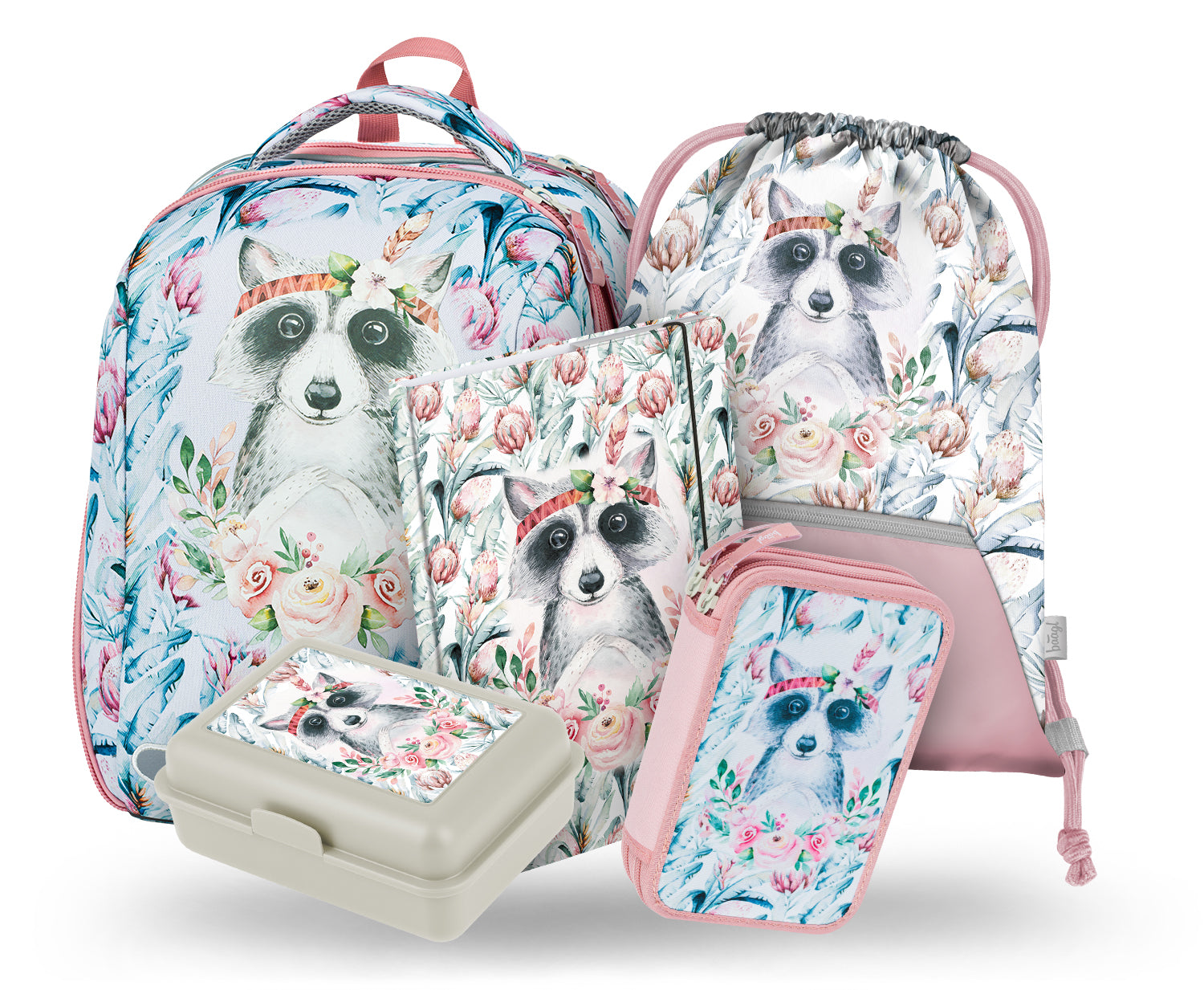 baagl-shelly-raccoon-ii-set-cartable-fille-3-pi-ces image 1