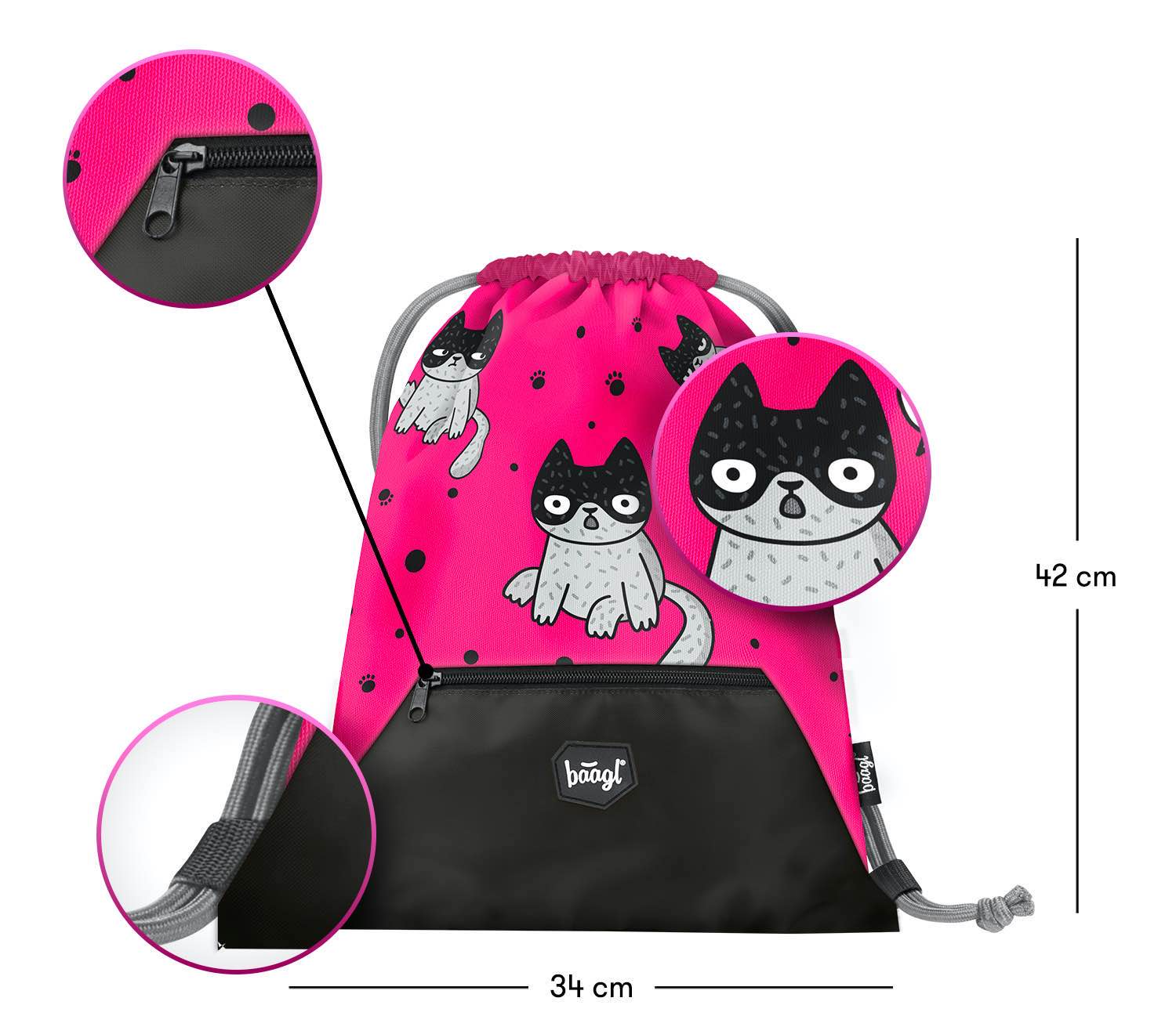 baagl-kittens-sac-de-gym-poche-zip-chatons image 3