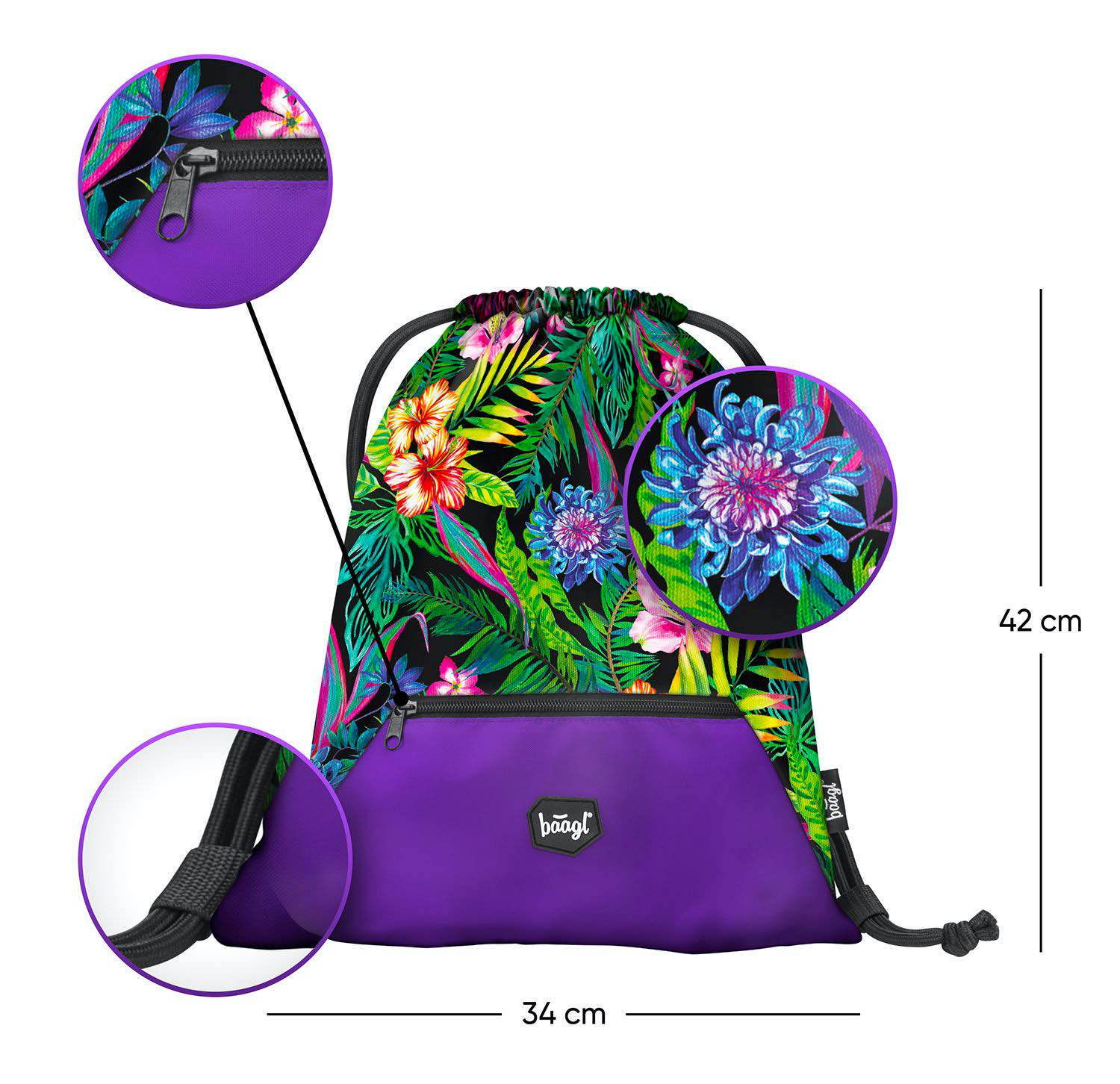baagl-gym-sacks-sac-de-gym-tropical-poche-zipp-e image 2