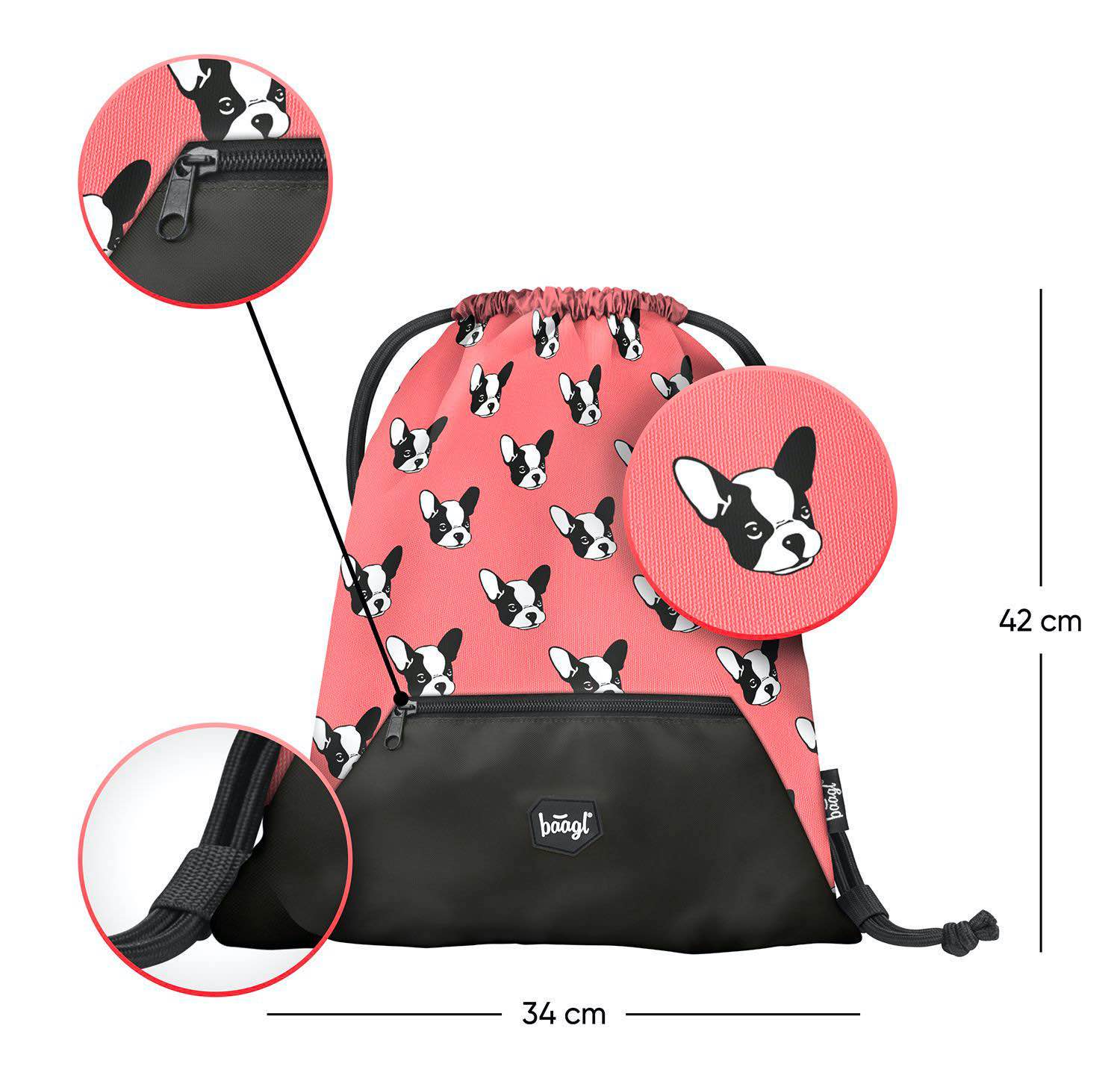 baagl-doggie-sac-gym-poche-zipp-e-motif-chien image 2