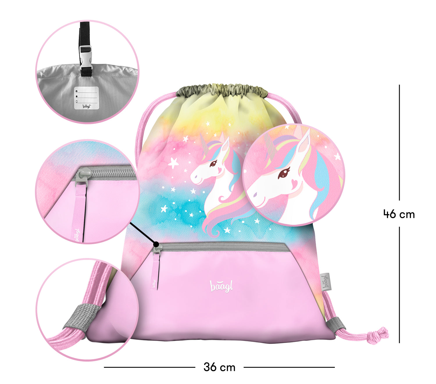 baagl-rainbow-unicorn-sac-gym-poche-zip image 3