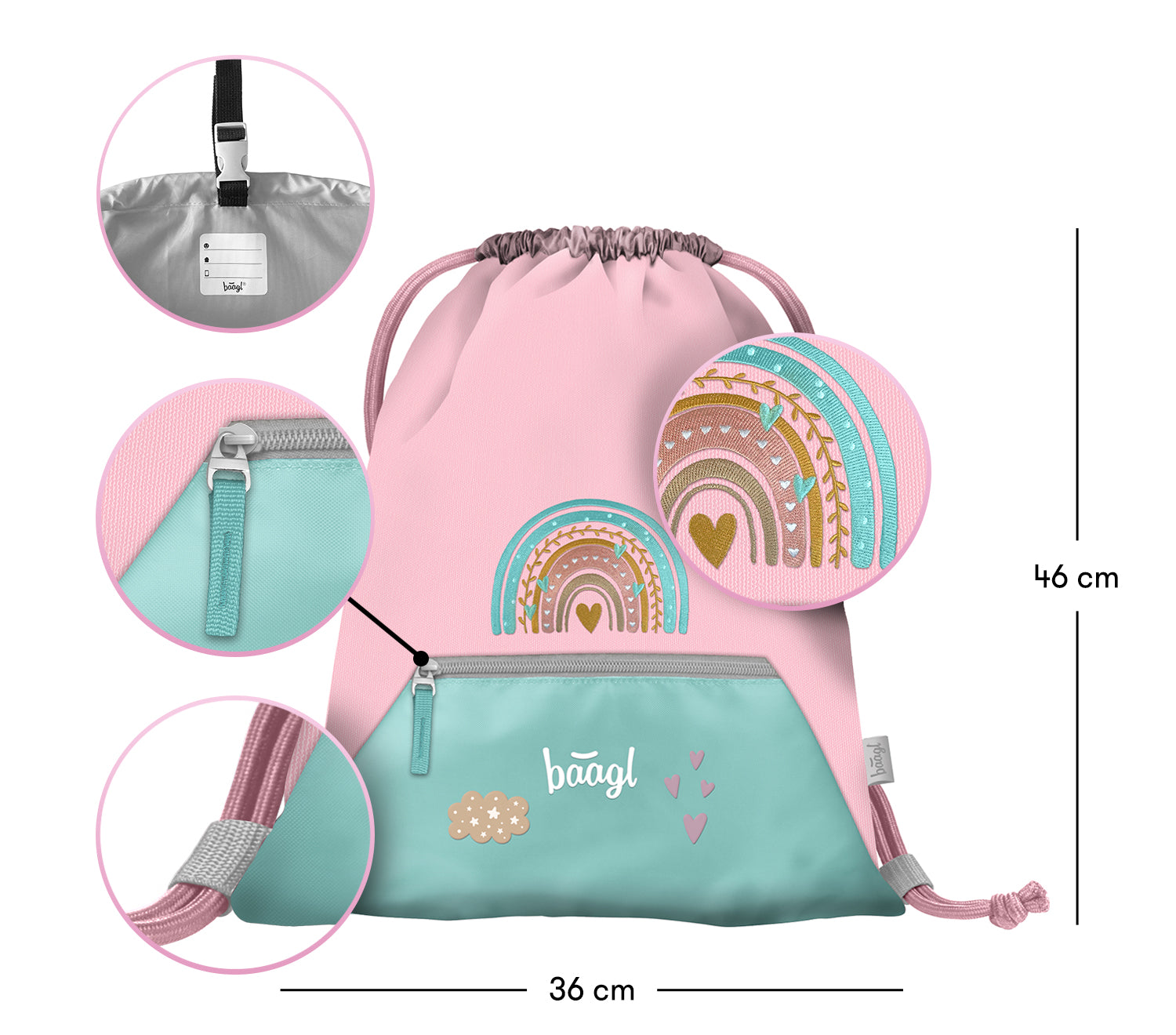 baagl-gym-sacks-sac-gym-pink-rainbow-poche-zipp-e image 3