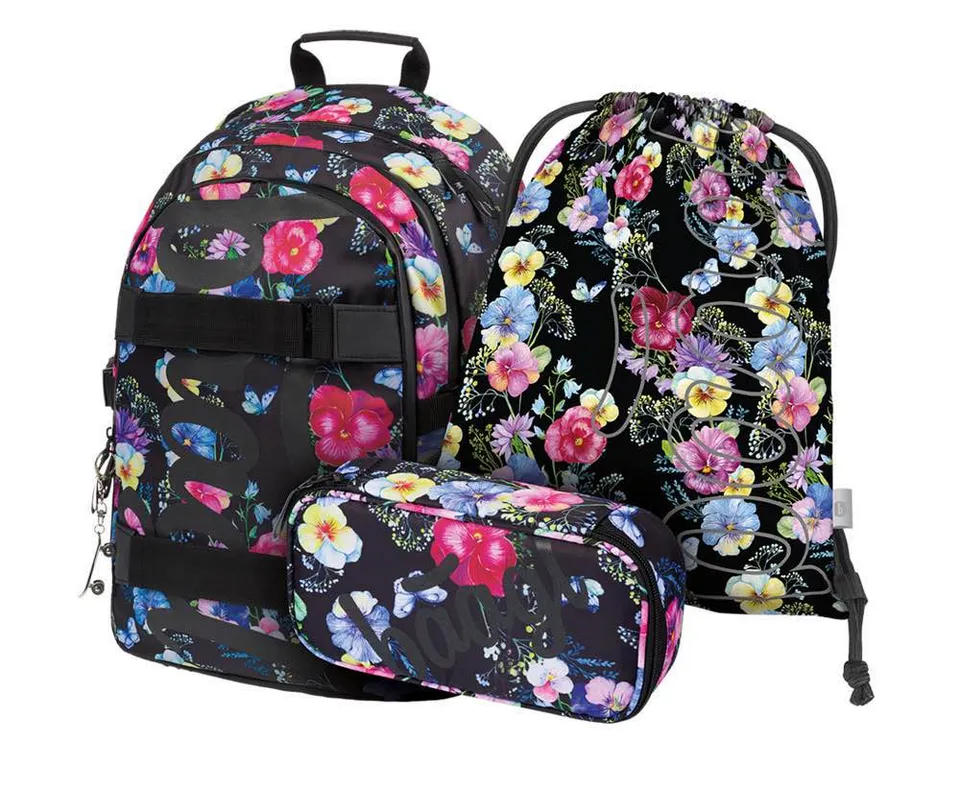 baagl-school-sets-skate-flowers-cartable-3-pi-ces-25-l-fille image 1