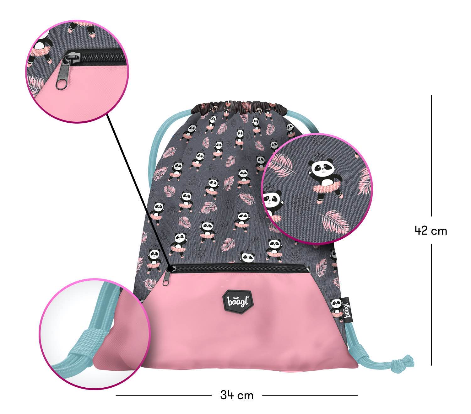 baagl-gym-sacks-panda-sac-gym-poche-zipp-e-lavable image 3