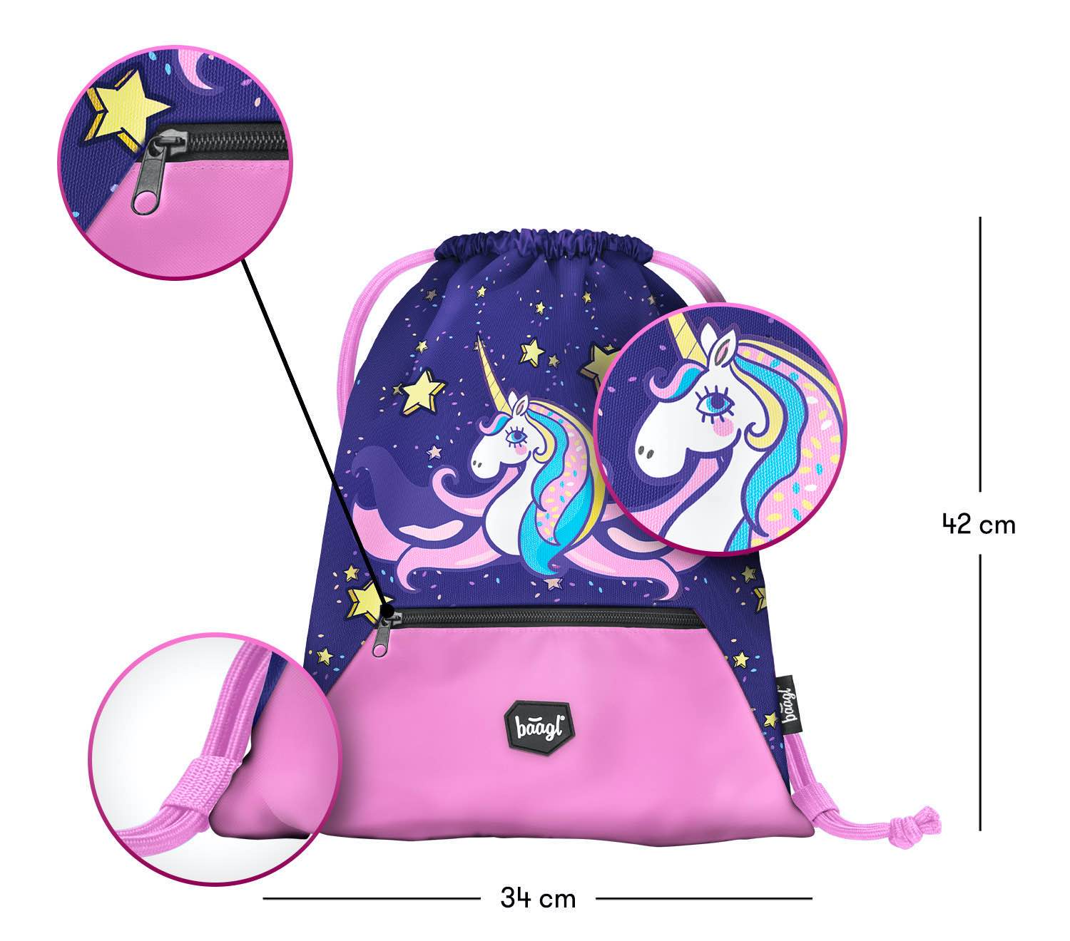 baagl-gym-sacks-sac-gym-licorne-poche-zip image 2