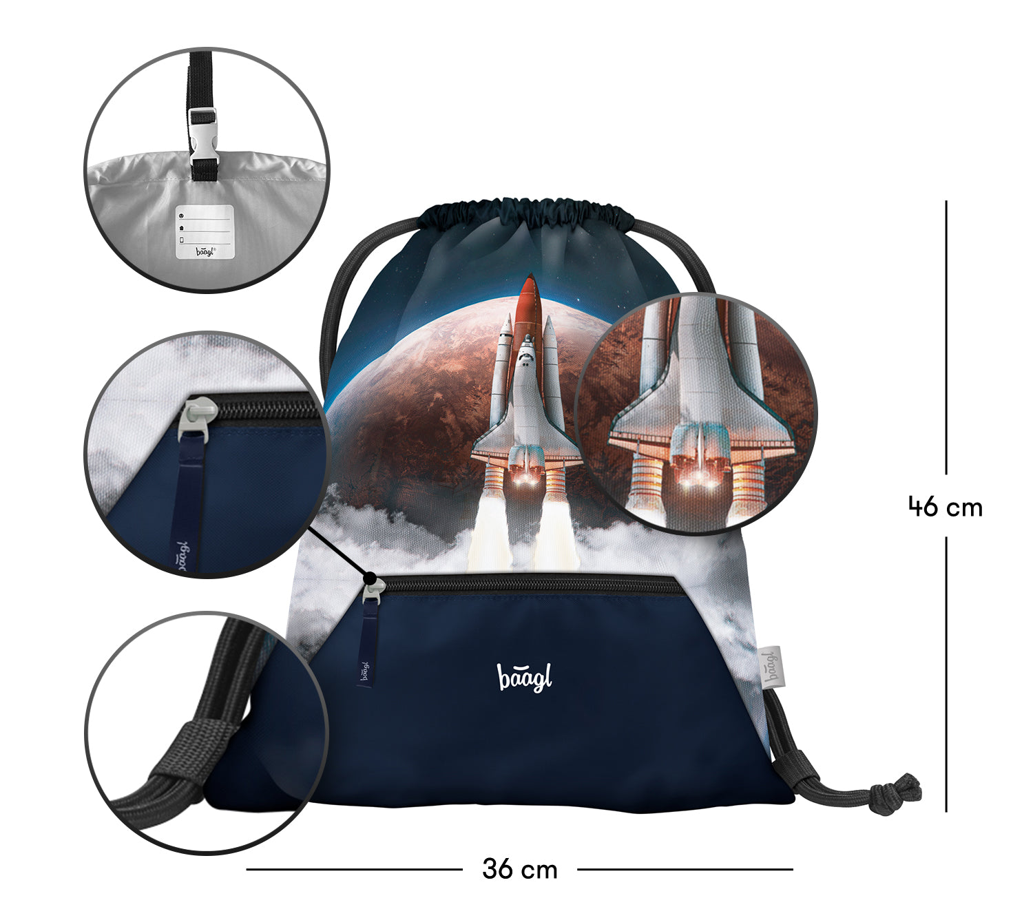 baagl-space-shuttle-sac-gym-enfant-poche-zipp-e image 3