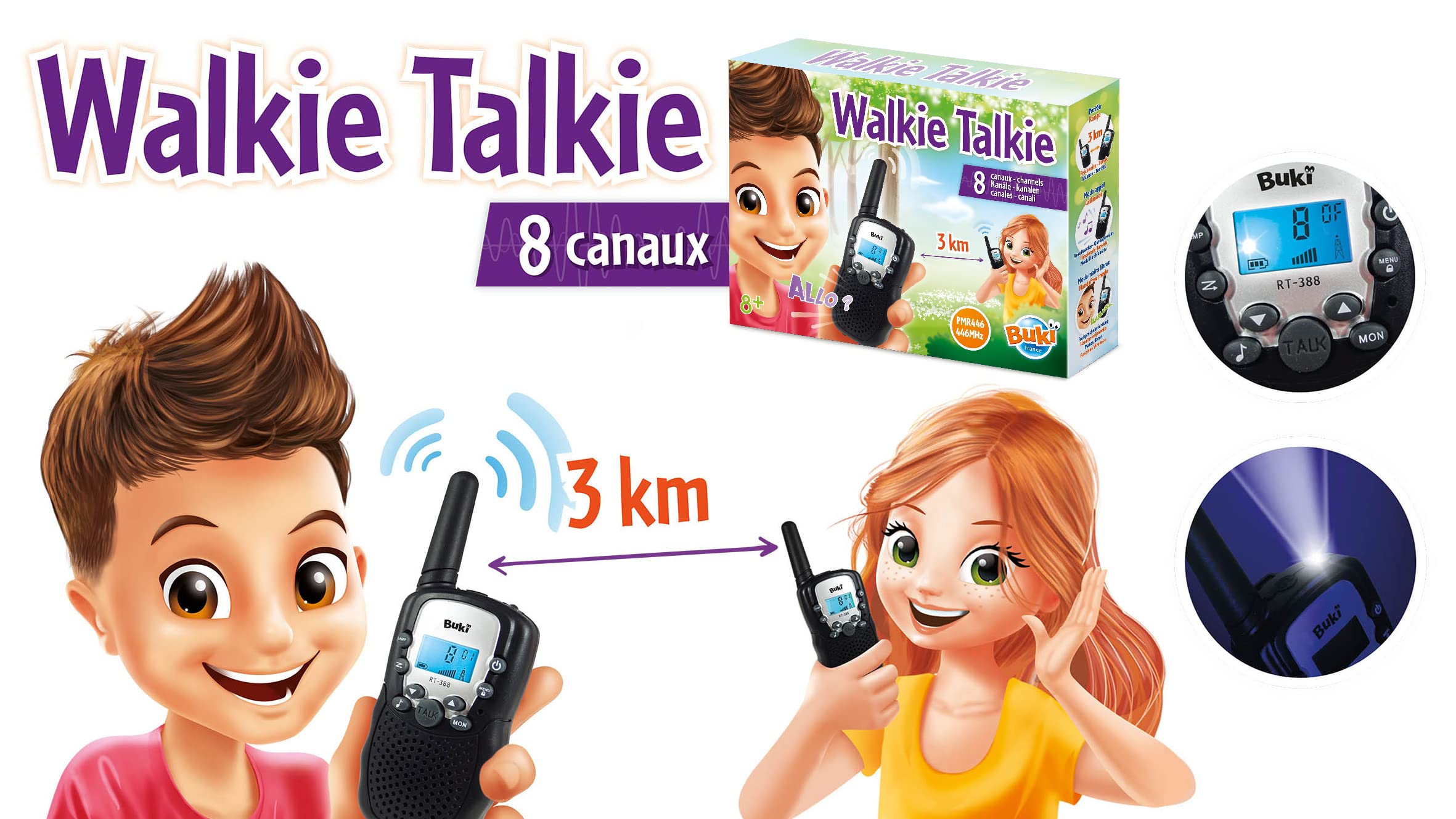 buki-tw01-talkie-walkie-enfant-3-km-8-canaux-avec-lampe-d-s-8-ans image 2