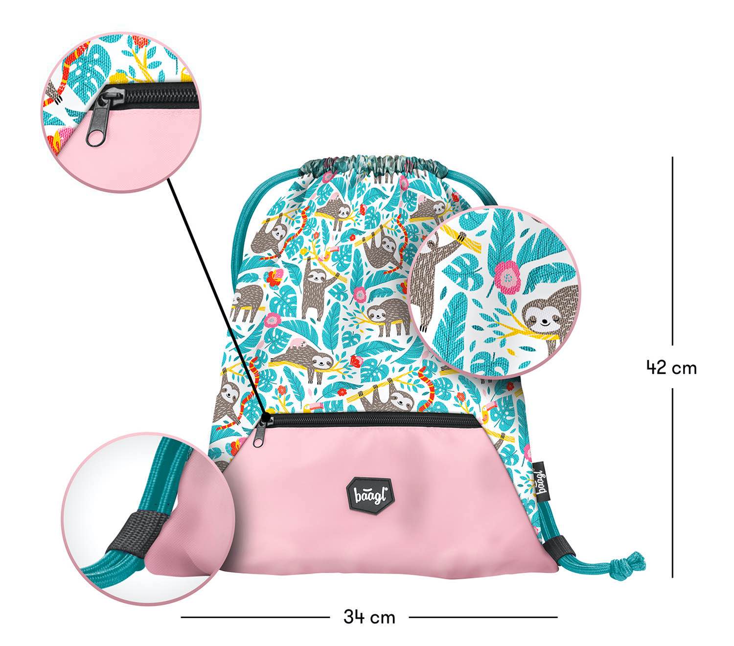 baagl-sloth-sac-gym-enfant-poche-zipp-e image 3