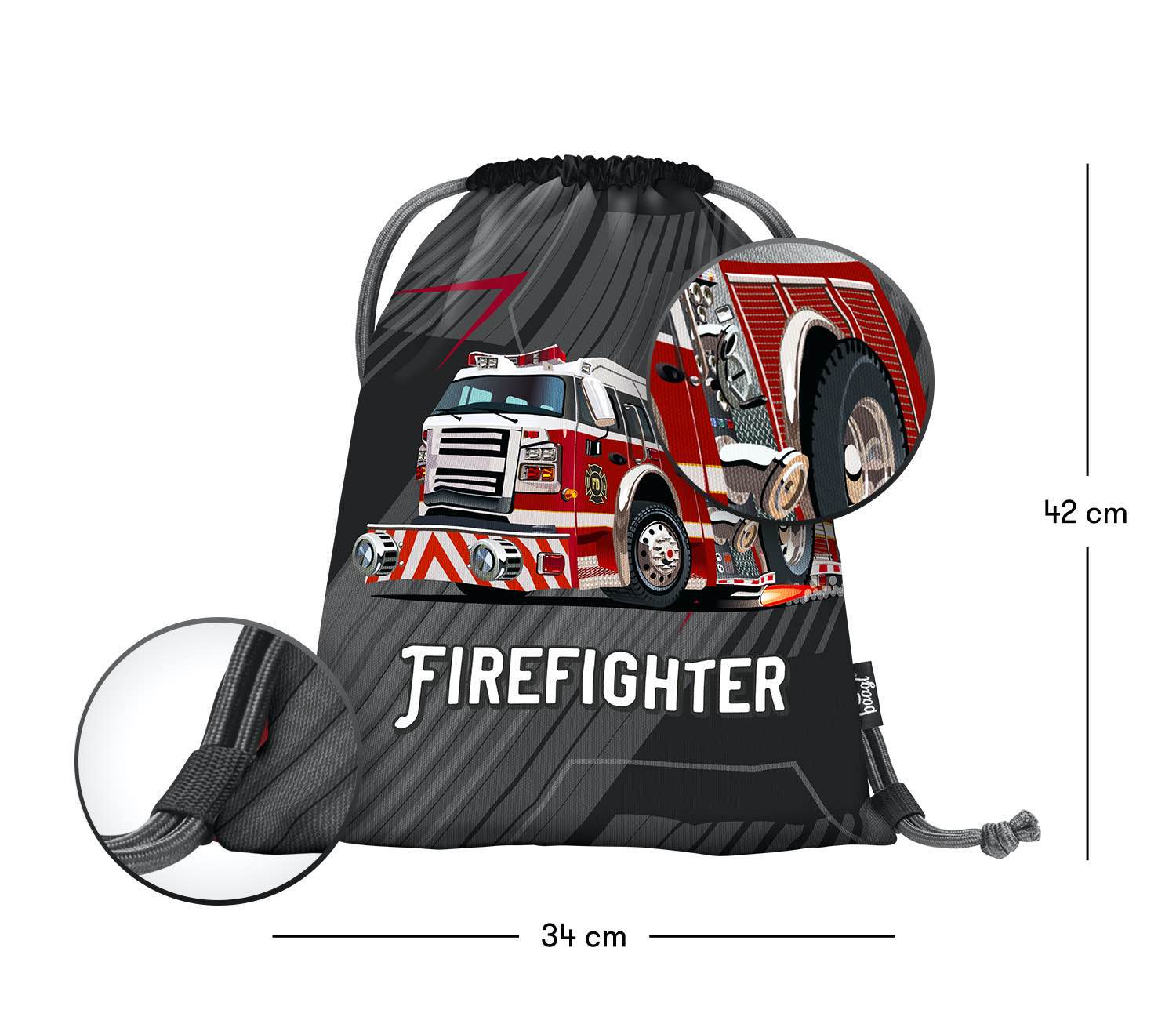 baagl-firetruck-sac-de-sport-cordon-enfant-rouge image 3