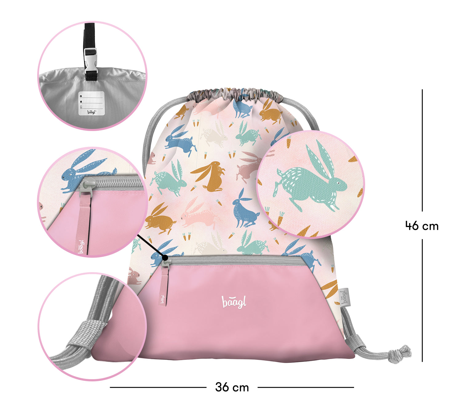 baagl-gym-sacks-sac-de-gym-bunny-poche-zip-lapin image 3