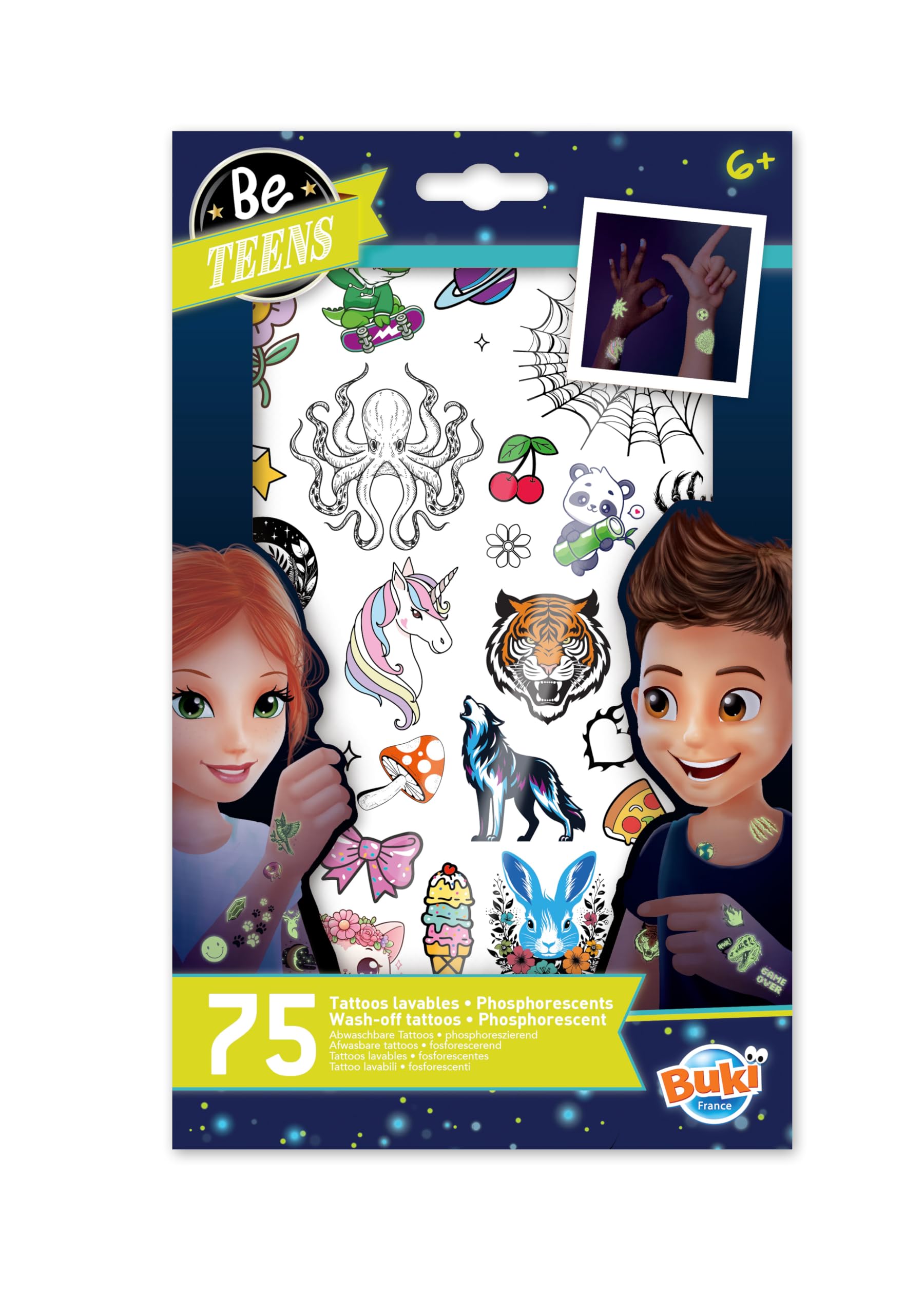 buki-tatouages-phosphorescents-kit-75-tatouages-temporaires image 1